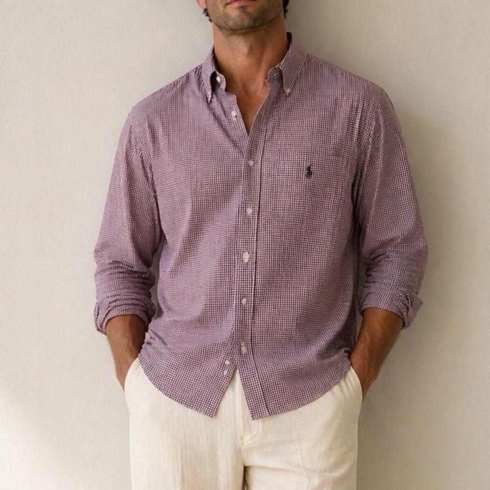 Ralph Lauren Gingham Classic Fit Long Sleeve Button-Down Shirt Red Mens 18 / XXL